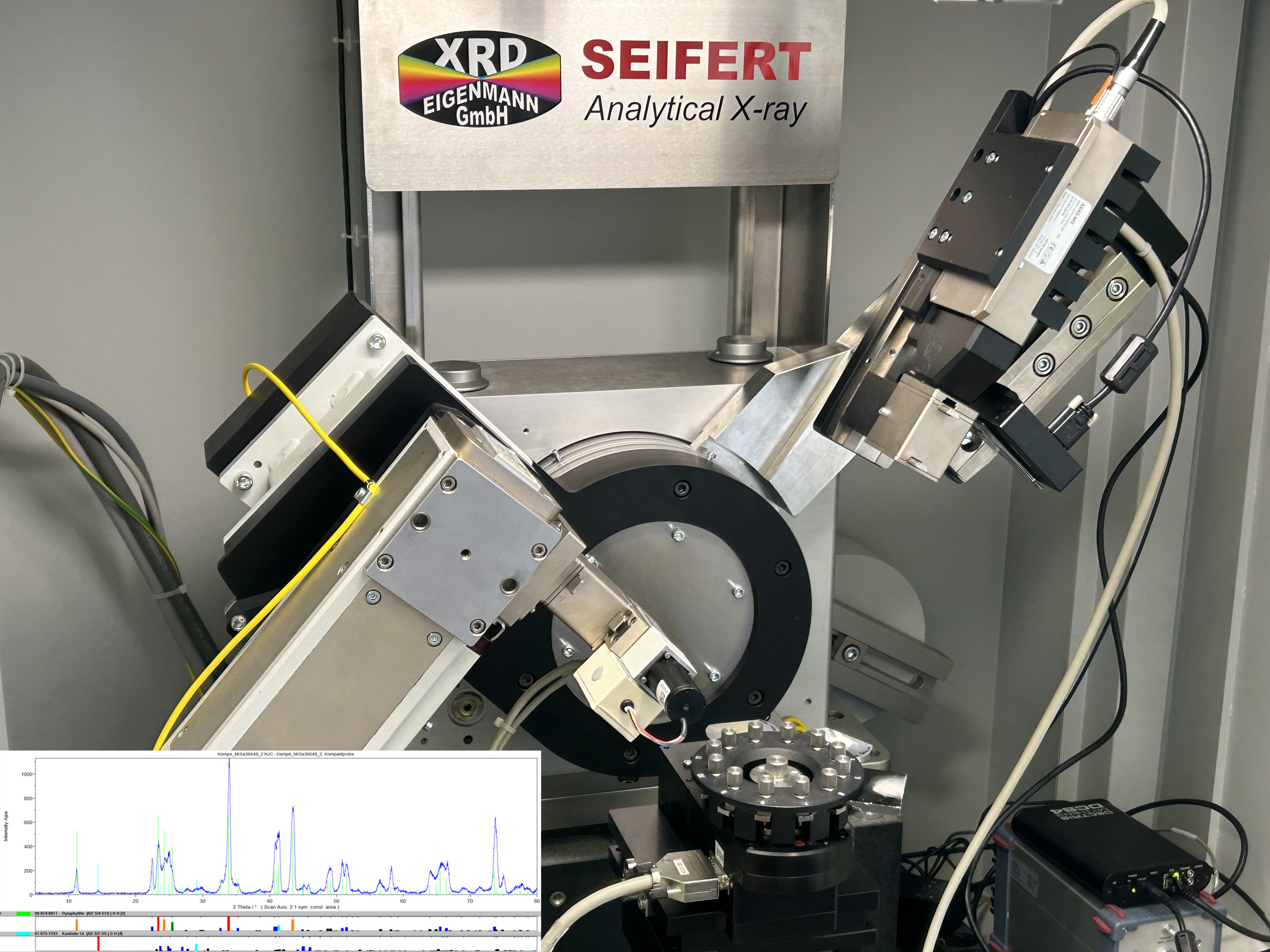 Röntgendiffraktometer ORION P2 (Autor: K. Unger) und Diffraktogramm